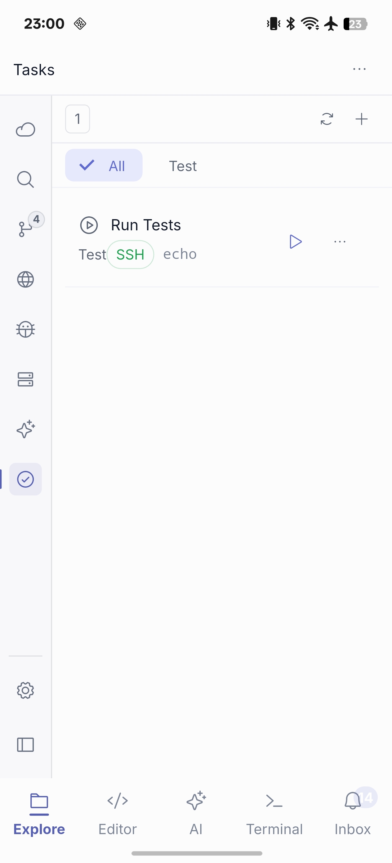 Tasks page on NimoteCode for phone — phone