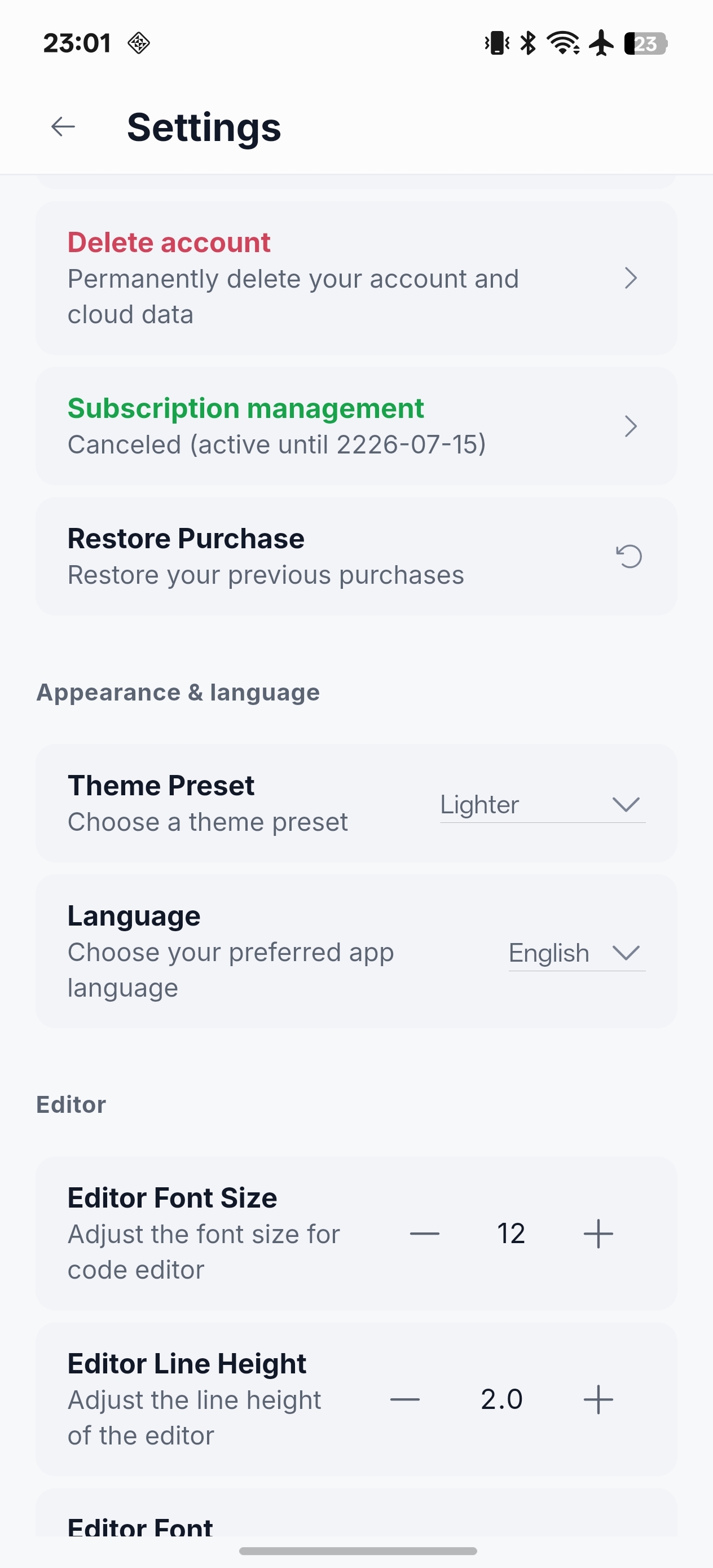 NimoteCode 手机上的应用设置 — phone