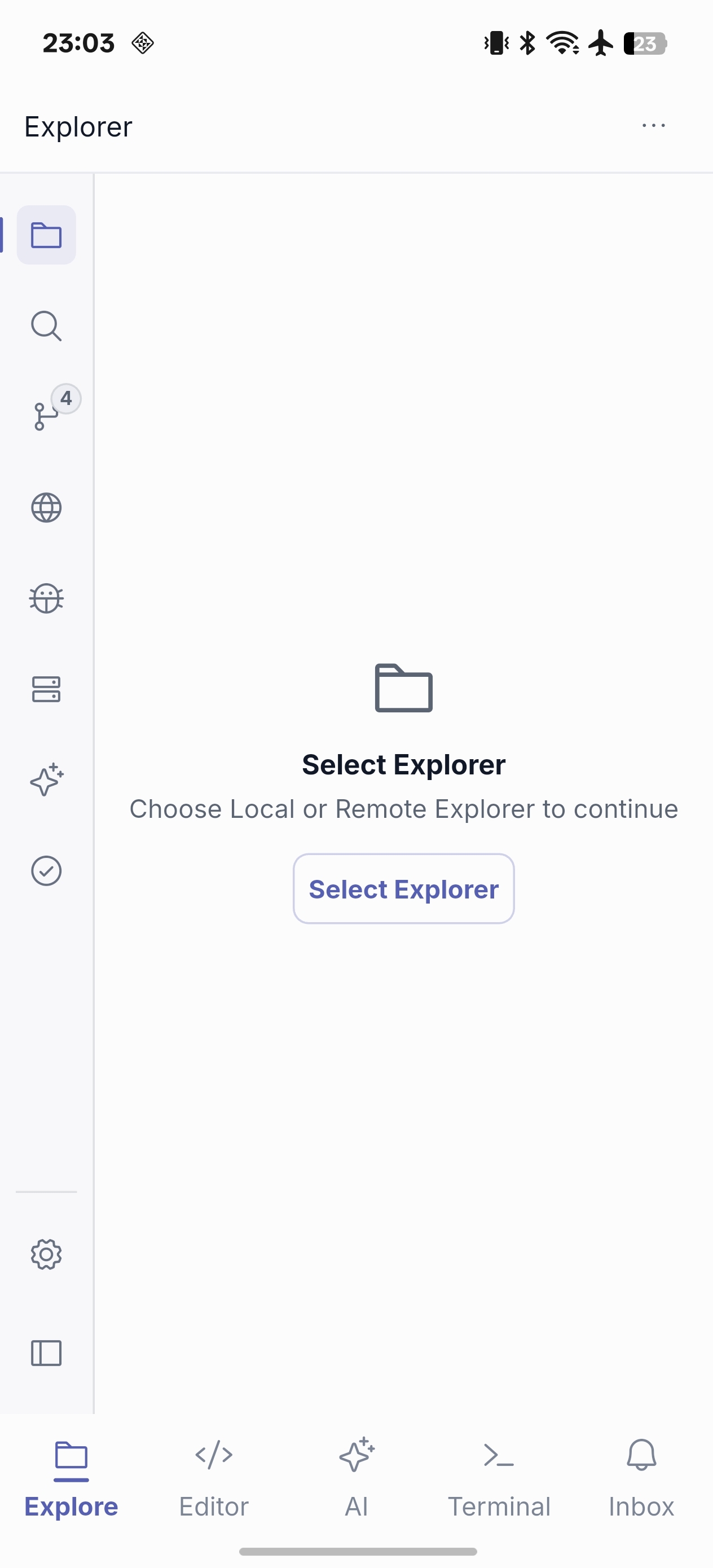 NimoteCode 手机上的 Explorer 选择页面 — phone