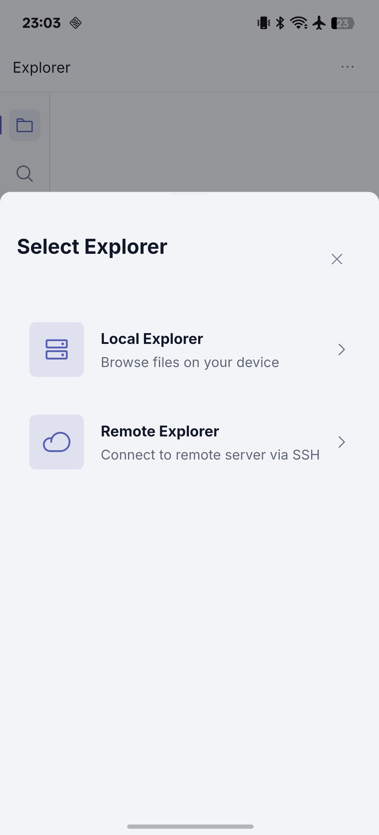 NimoteCode 手机上的 Explorer 选择弹窗 — phone