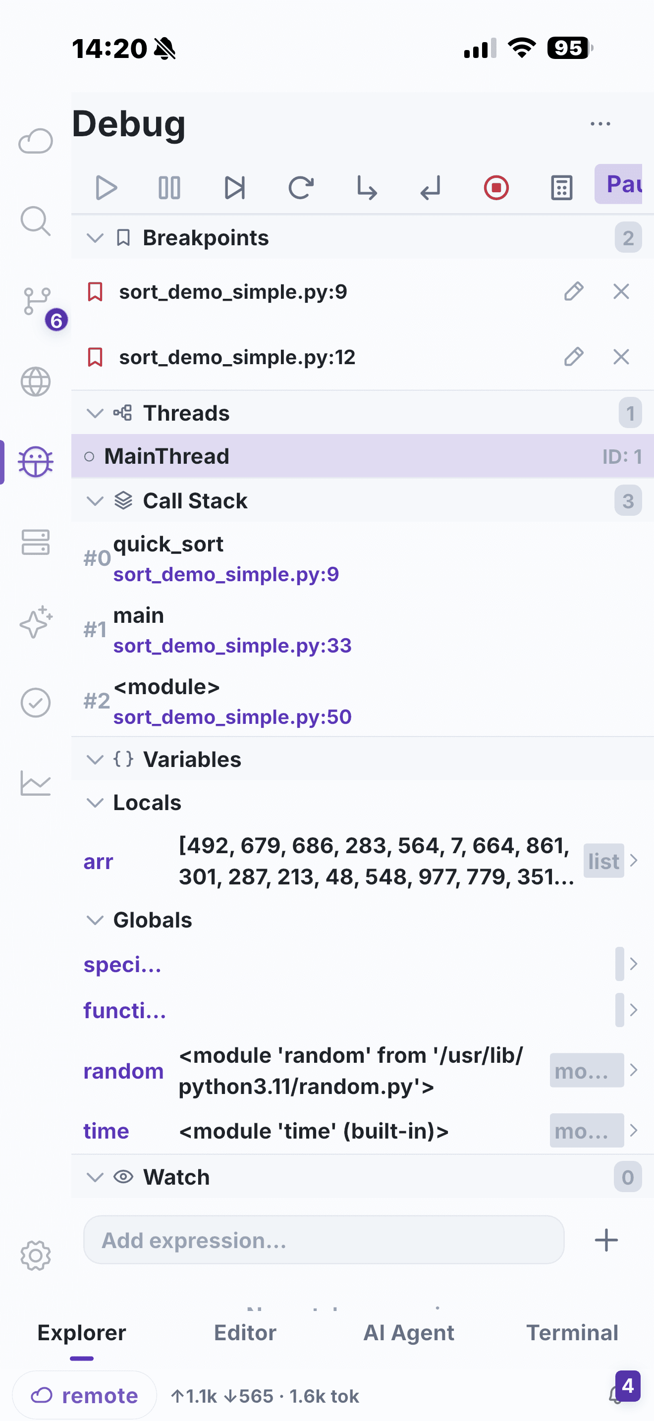 NimoteCode debugging workspace — phone