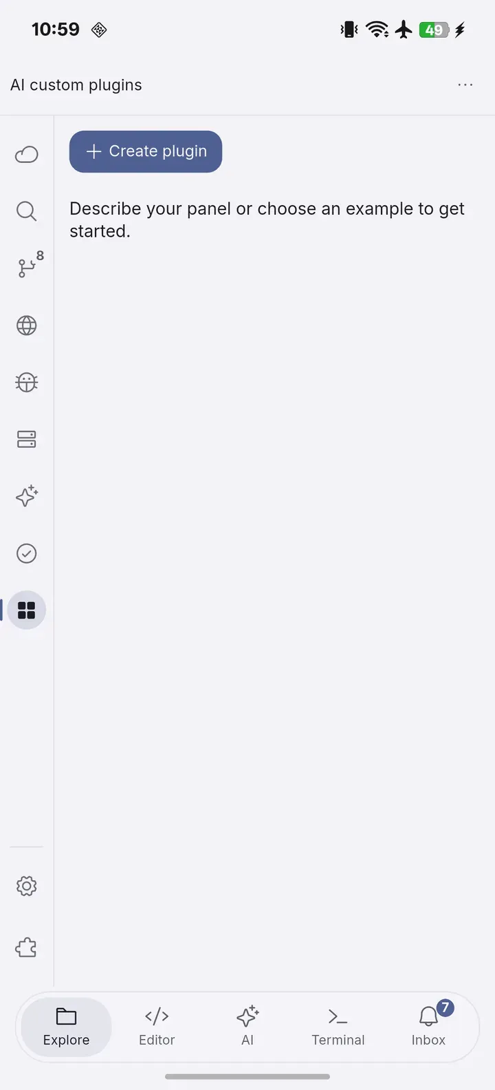 AI custom plugins before a plugin is created. Choose Create plugin to start describing a panel.