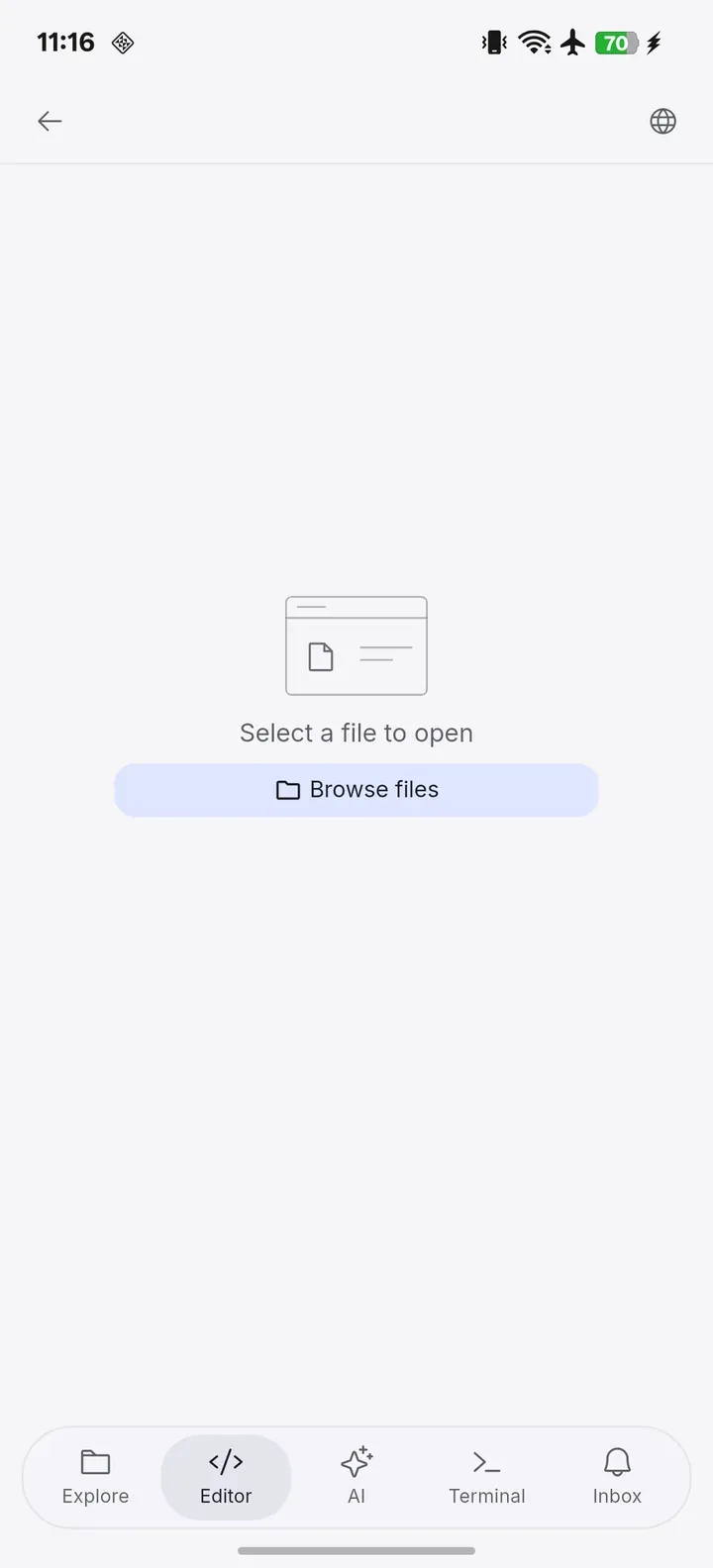 열린 탭이 없을 때 Browse files로 파일을 선택할 수 있습니다.